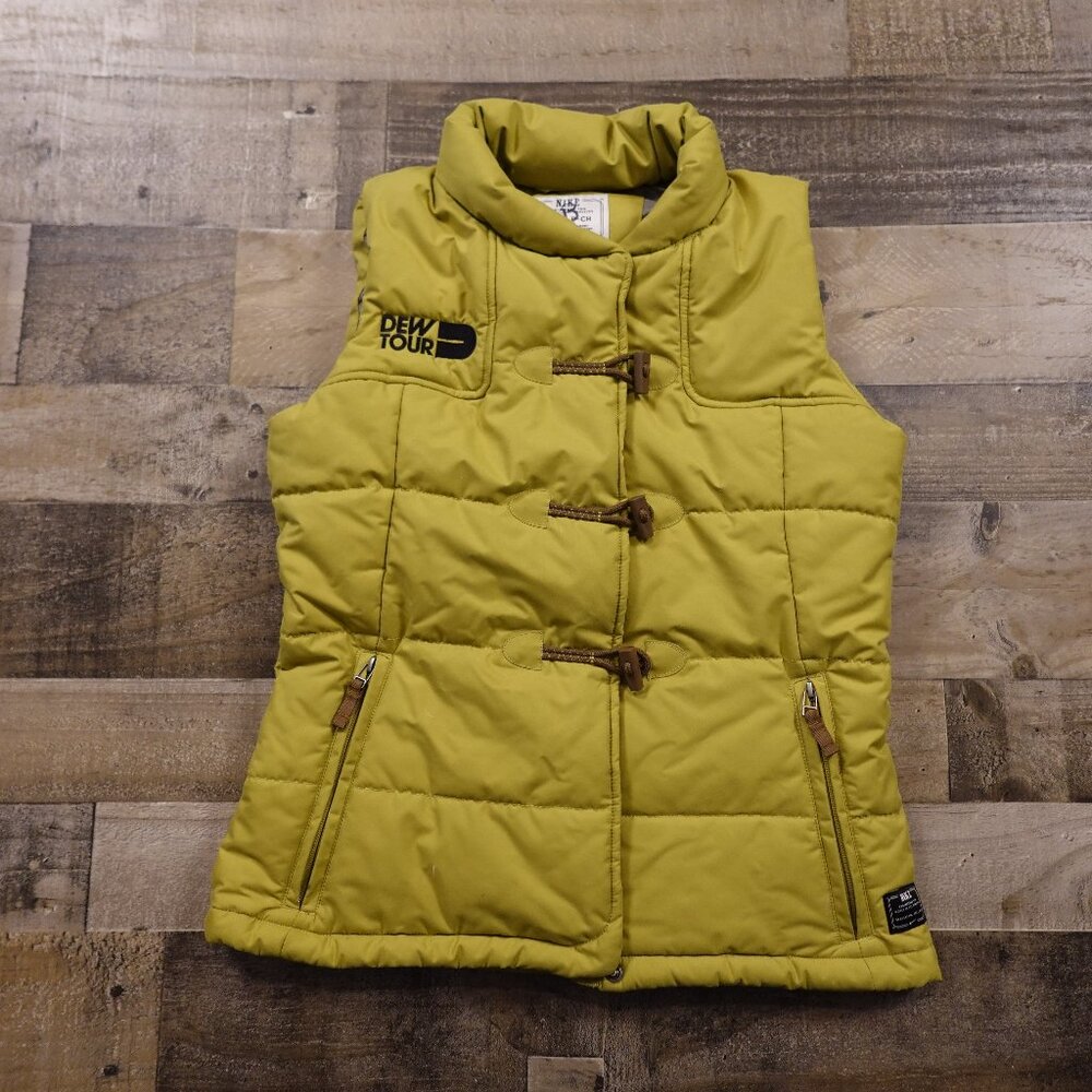 Nike‎ Dew Tour Puffer Vest Women’s Small Yellow Toggle Insulated